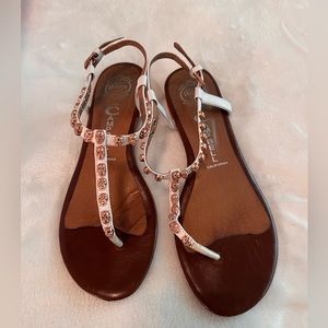 Jeffrey Campbell Calavera White Leather Rose Gold Studded Skull Size 8 Sandals